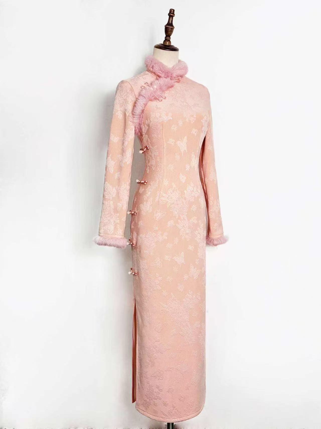 8932（蝶舞）冬季时尚旗袍 （真兔毛）