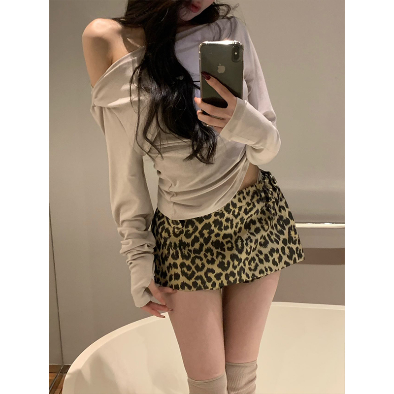 withmin白兔 千禧辣妹 辣妹豹纹短裙A字摆显瘦裤裙半身裙2522034