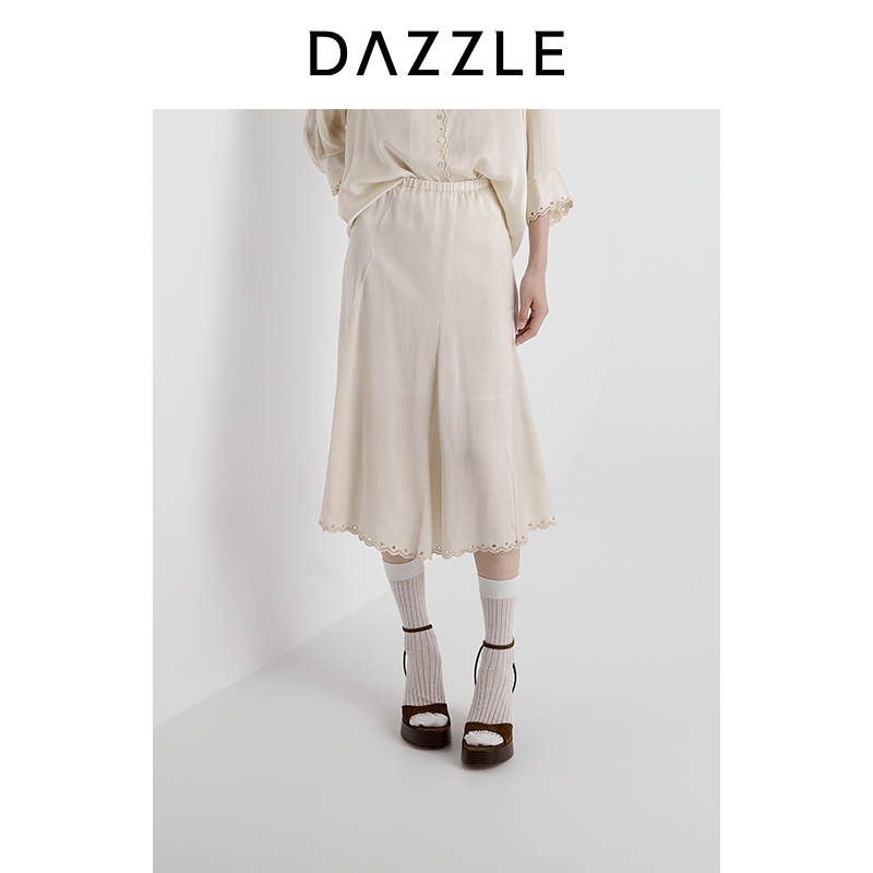 DAZZLE 地素半裙2025年夏季浅黄色长裙2J2S440
