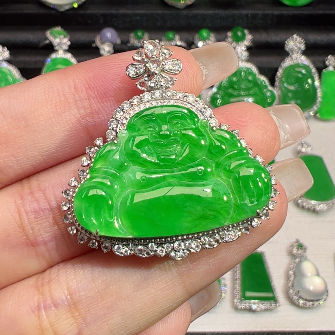 翡翠18K金镶嵌吊坠(不含链)