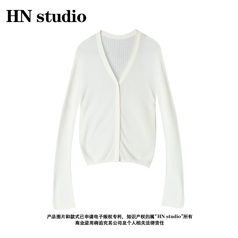 防晒开衫薄款女秋季新款冰丝针织衫白色披肩外搭长袖外套HN84008