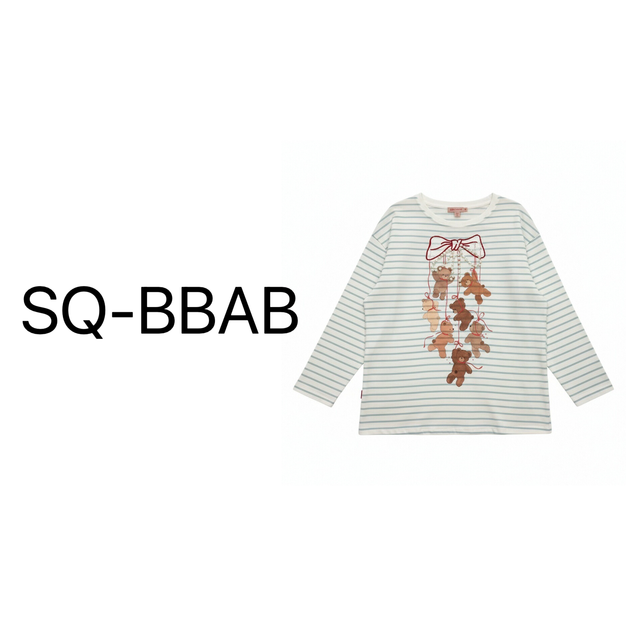 50315大码女条纹小熊印花珍珠打底衫长袖T恤