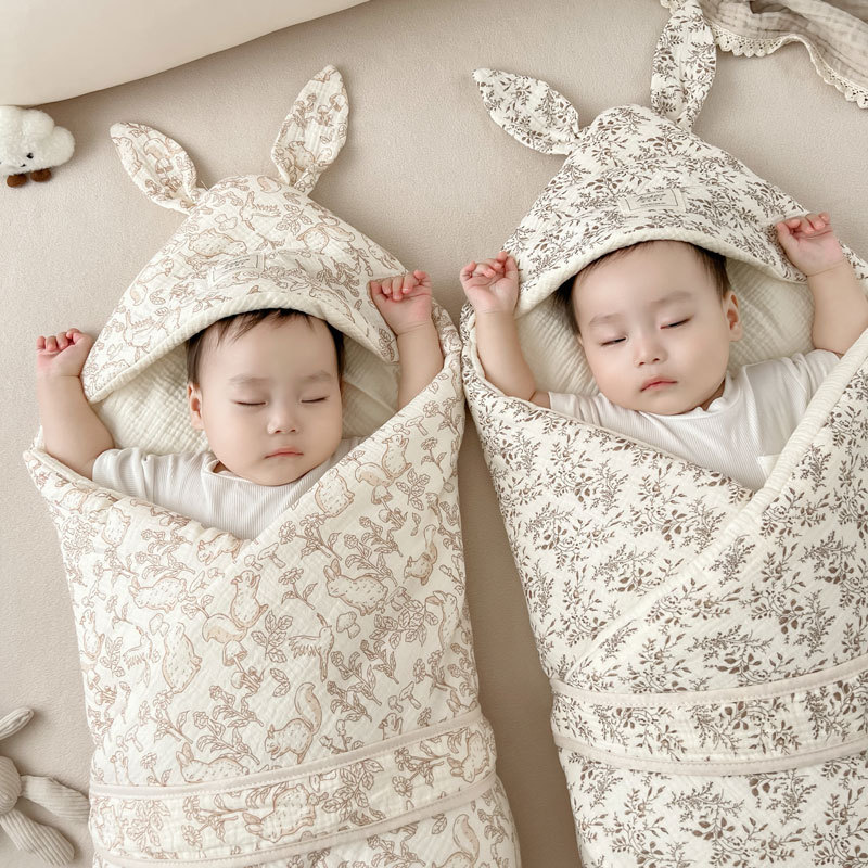 婴儿宝宝抱被纯棉新生儿纱布抱毯初生产房包被春秋冬款加厚包单