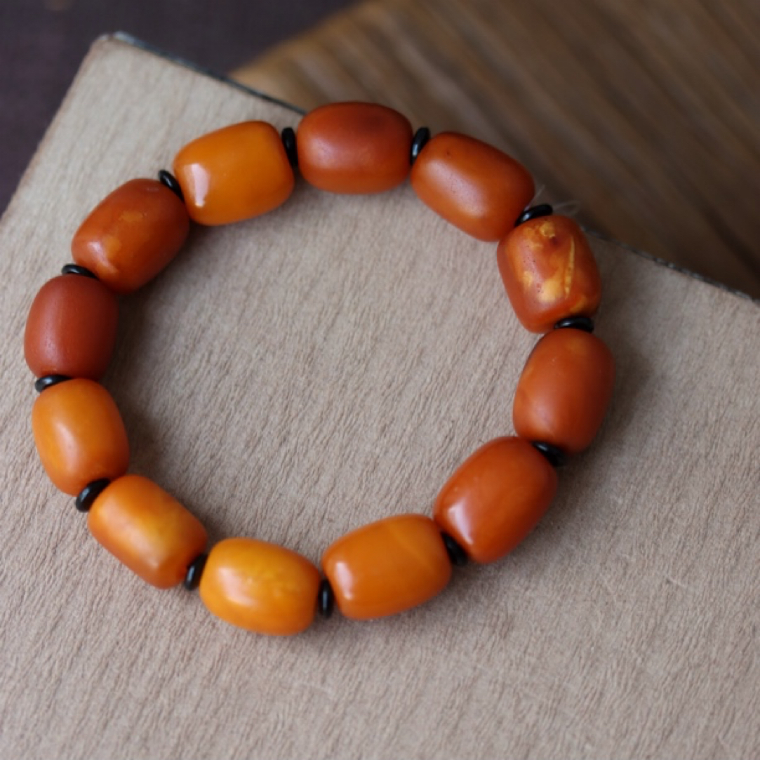 天然古董老蜜蜡西亚大年份桶珠个性硬朗风格单圈百搭手串民族风