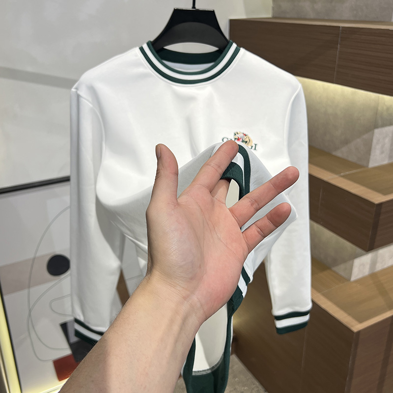 2025秋冬男士新款拼接长袖T恤刺绣休闲字母时尚百搭潮流男装