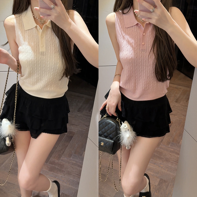 【mimius】&喵喵 韩系设计感绞花针织无袖上衣 WG03011