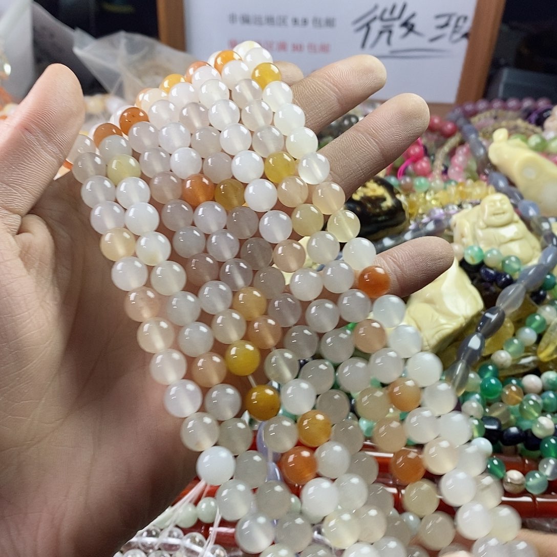 玛瑙/玉髓珠宝半成品未镶嵌一条天然8mm白体金丝玉
