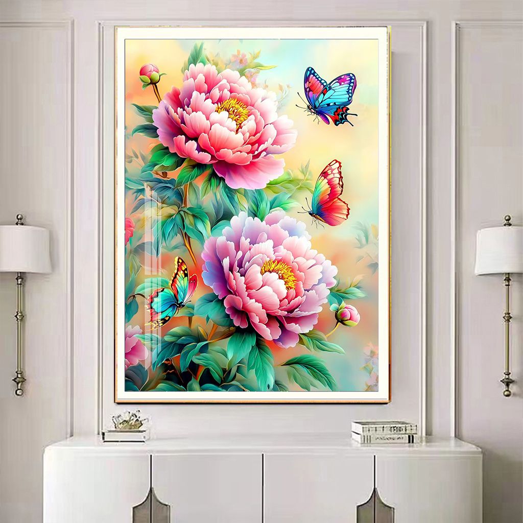 （喜洋洋定制）新款蝴蝶牡丹60X80大格满绣53色线绣手工餐厅十字绣