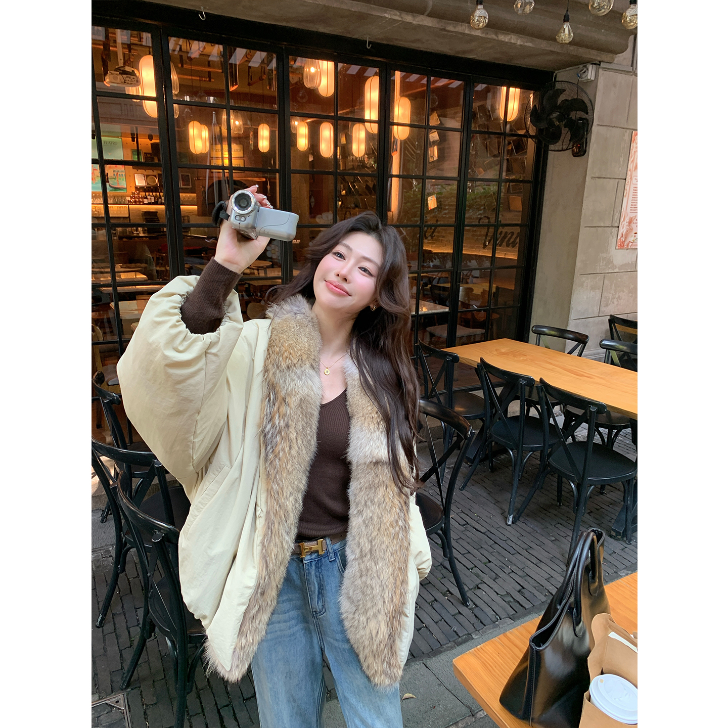 北美郊狼毛领90鹅绒羽绒服女中长款宽松派克服2025冬季新款330