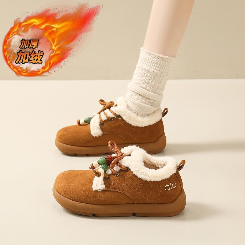 秋冬加绒棉鞋2025冬季雪地靴勃肯鞋保暖防滑运动风休闲风拼色新款