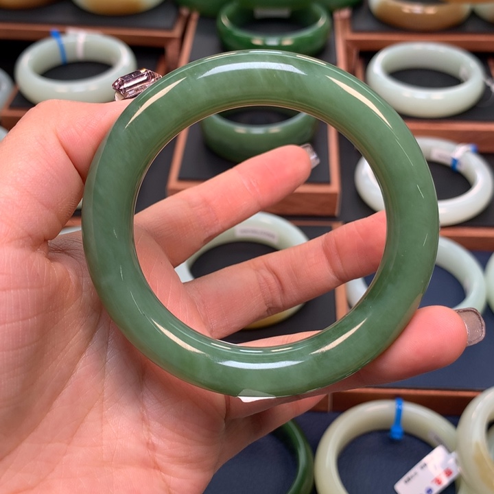 和田玉（碧玉）手镯5455圈口未镶嵌