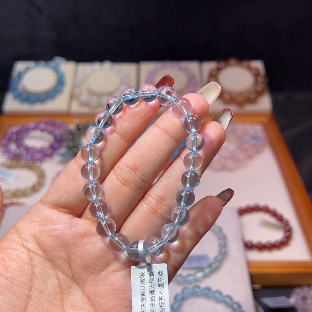 托帕石手串未镶嵌t**l蓝托帕8m m