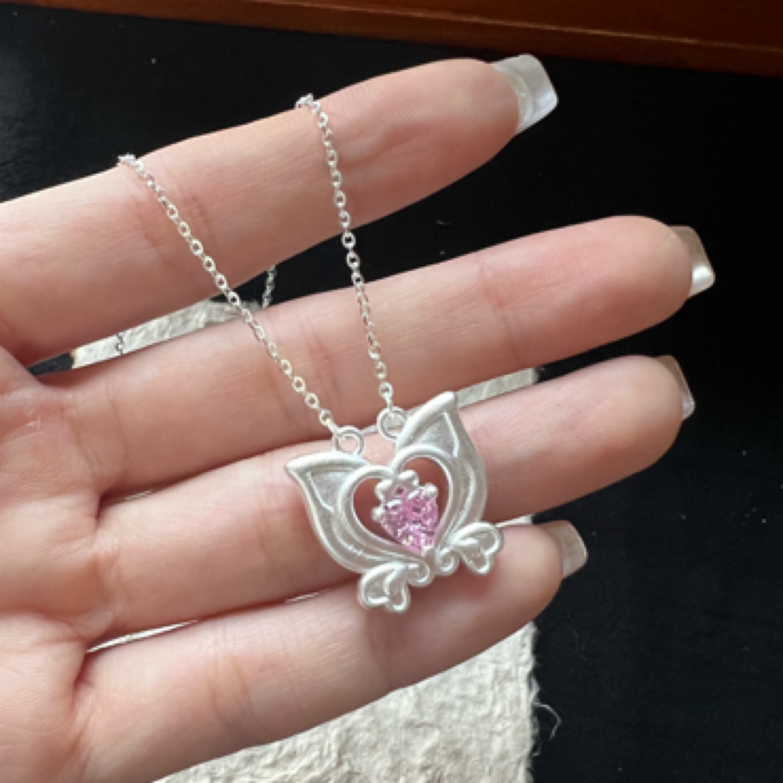 坠链均足银锆石 巴啦啦变身器粉钻锆石项链版