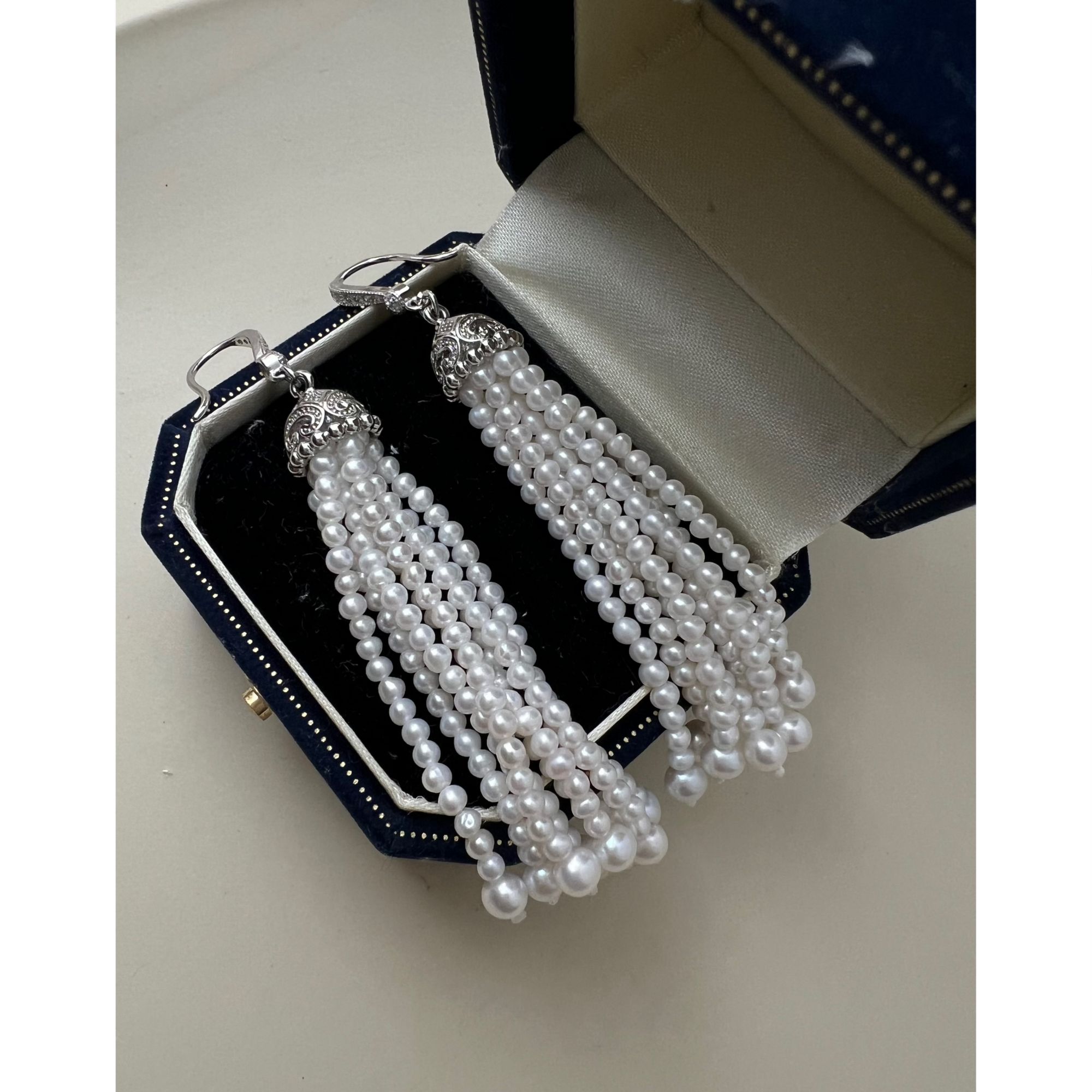 JUNMU重工多层淡水珍珠耳环法式复古轻奢耳饰高级感气质长款耳钩