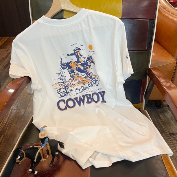 西部风短袖夏季男装圆领潮流百搭肌理印花男士T恤牛仔骑马图案