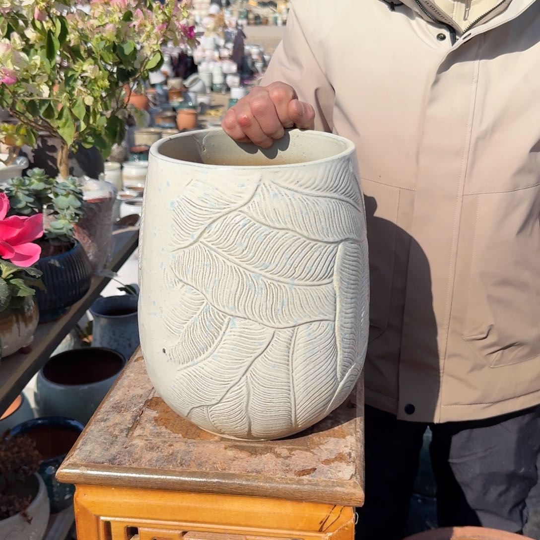 紫砂花盆口21高31（一个芭蕉叶白色