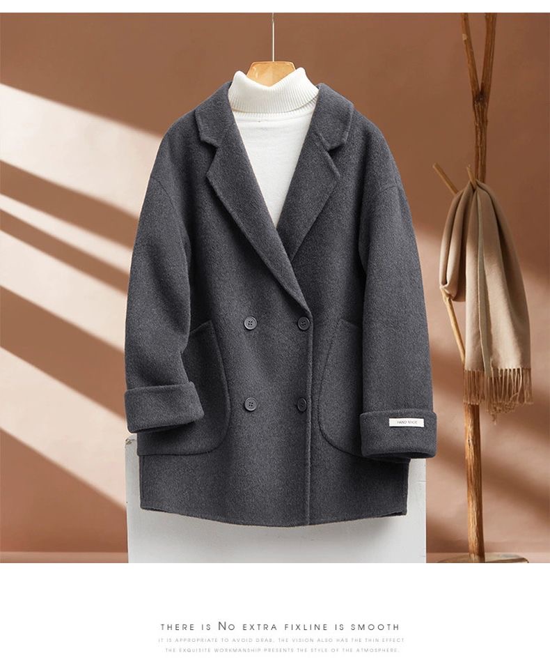 时尚简约西装款小个子羊毛外套百搭宽松双面毛呢外套