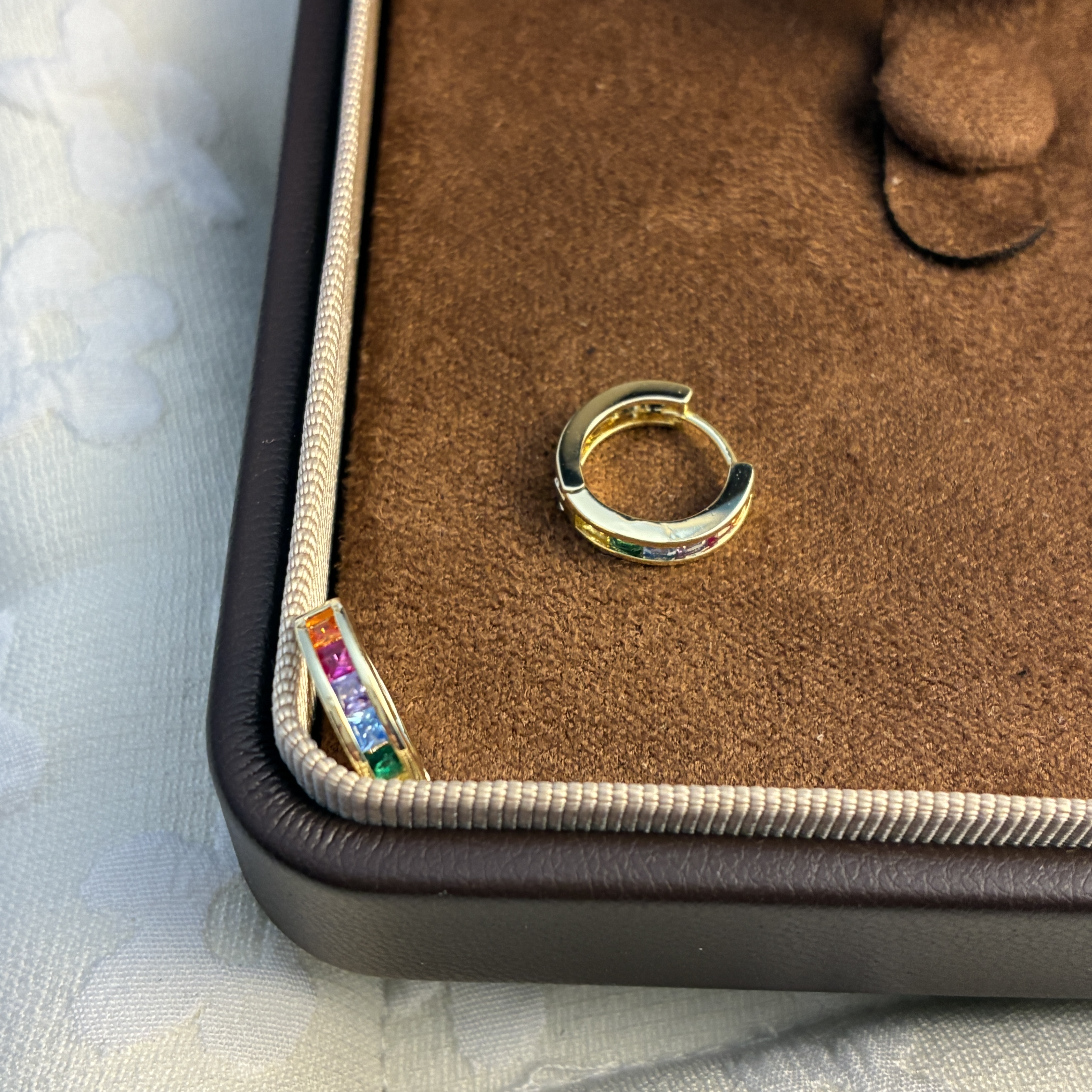 铜合金合成锆石耳饰 镀K金925银针966号彩虹耳扣