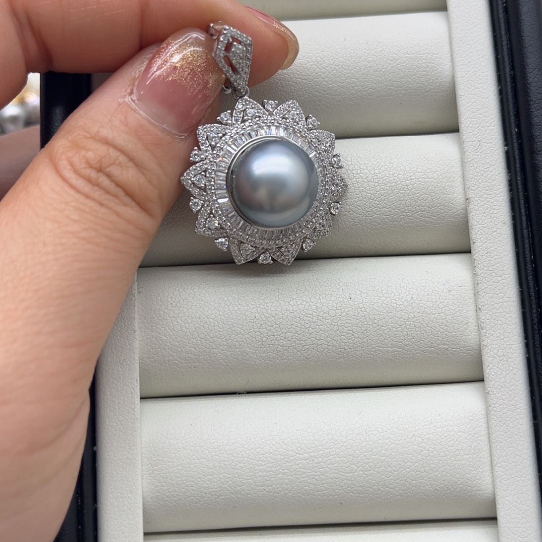 银S925镶嵌吊坠(不含链)海水珍珠