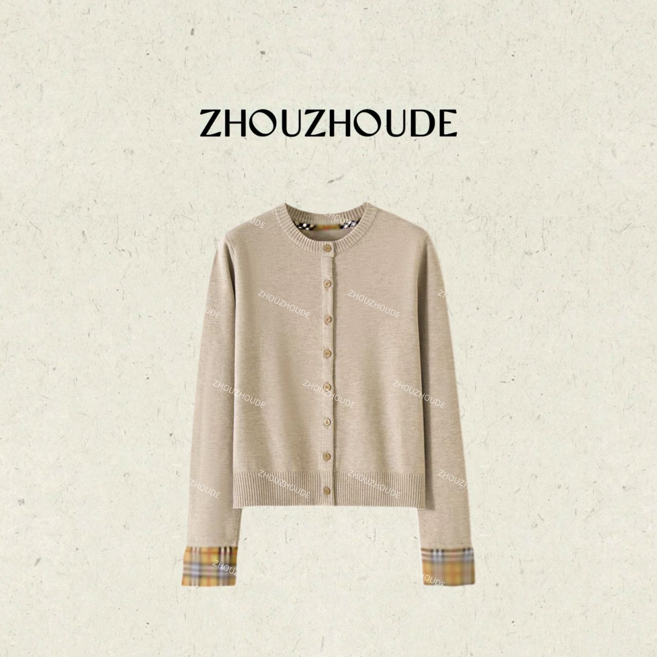 ZHOUZHOUDE【中古BBR】羊毛混纺老钱风圆领显瘦毛衣针织衫外套
