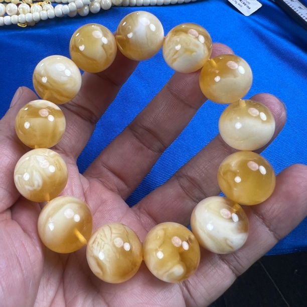 18mm44.08金白圆珠手串天然原矿无优化