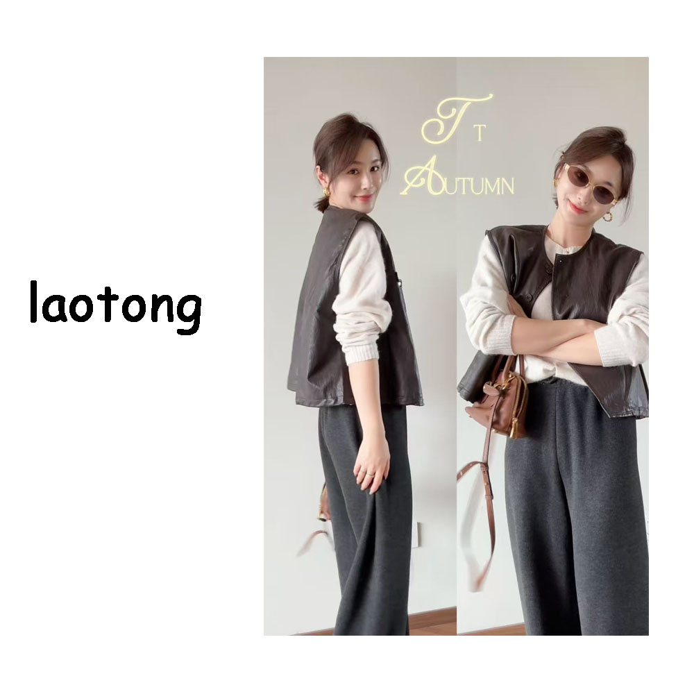 【你的彤】高级感复古无袖纽扣皮马夹