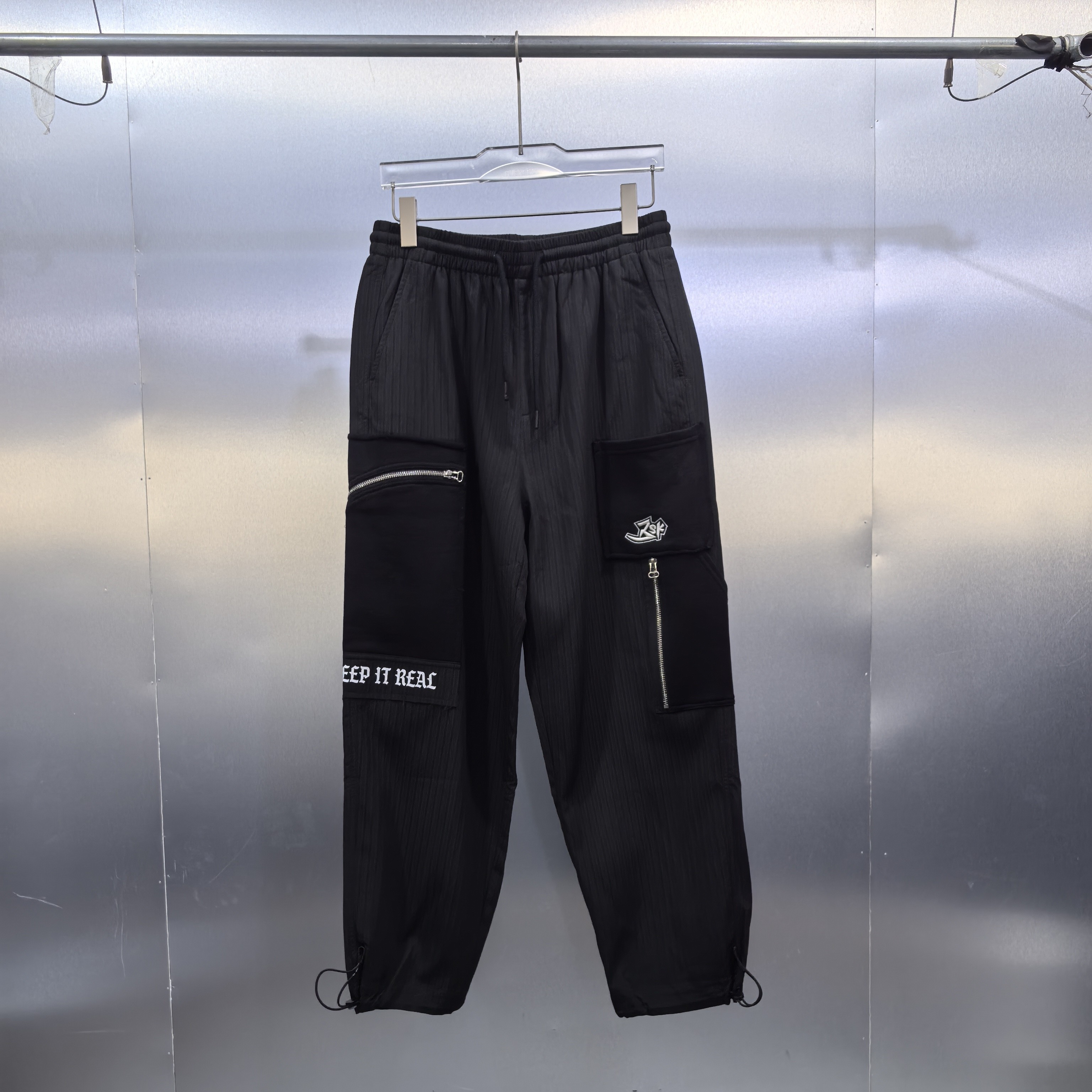 E02-120322-RES春秋款时尚拼接刺绣印花宽松百搭可收口休闲裤