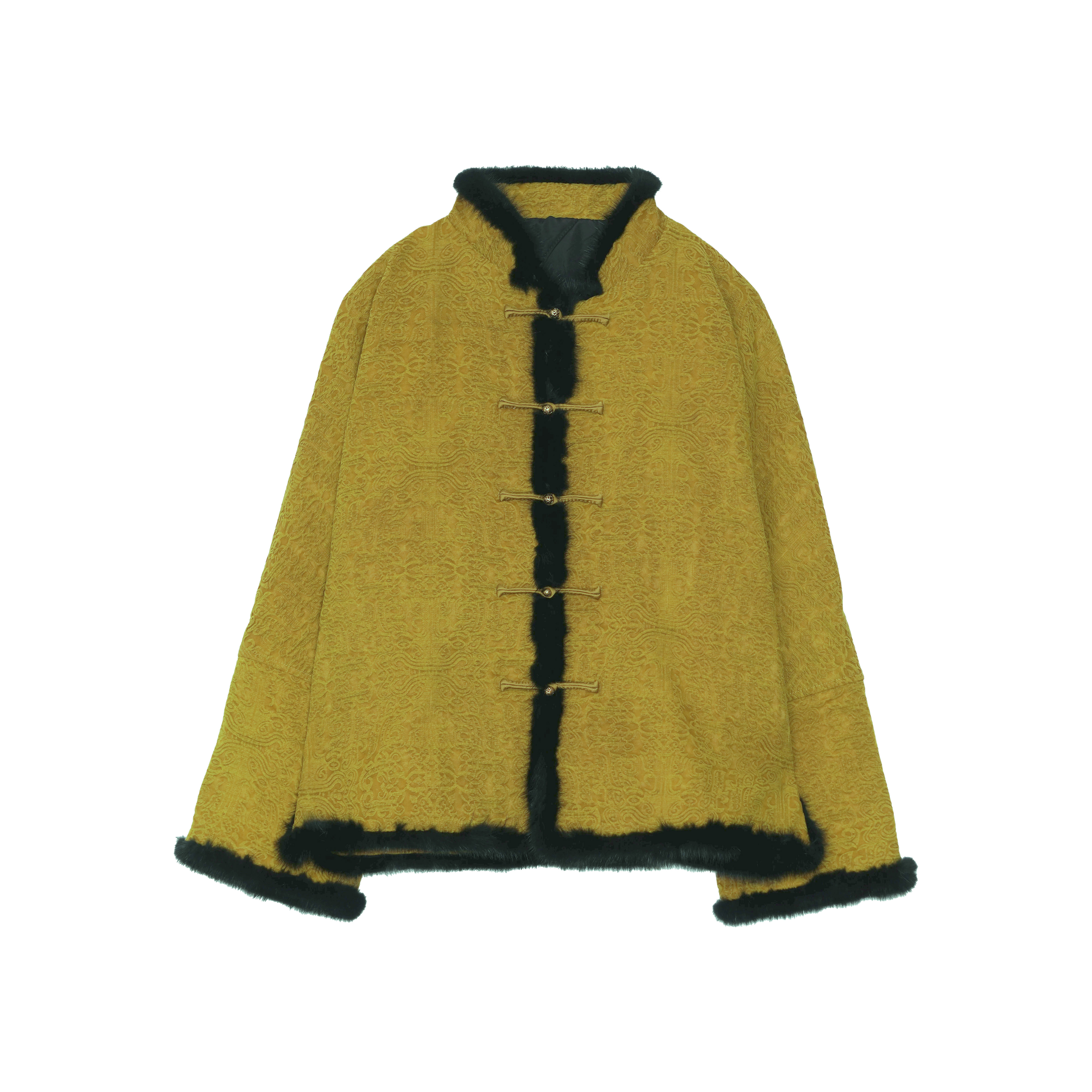 【国庆福利】画意 国风桑蚕丝浮雕印花水貂毛加厚蚕丝棉外套  3232