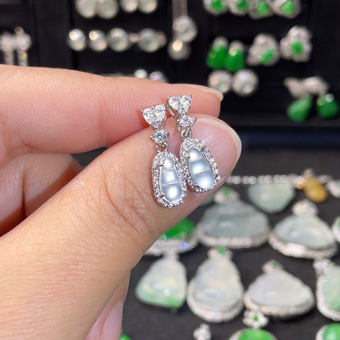 翡翠银S925镶嵌耳饰