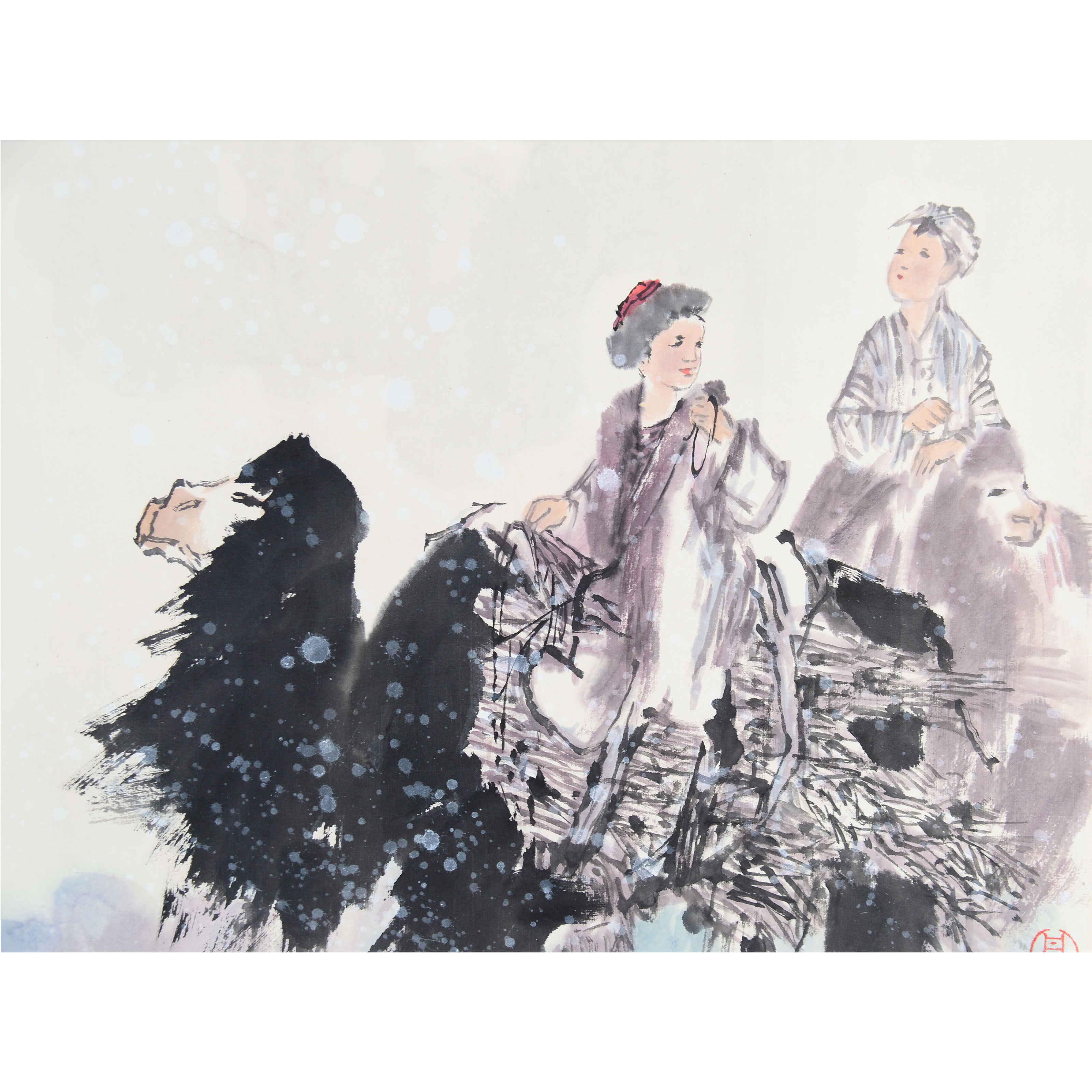 D23 5李山驼队 纸本镜片 45*55cm