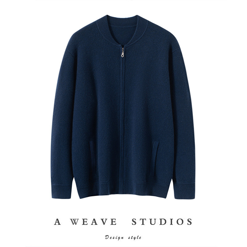 山羊绒衫男款100纯山羊绒四平加厚拉链外套秋冬新款针织毛衣开衫