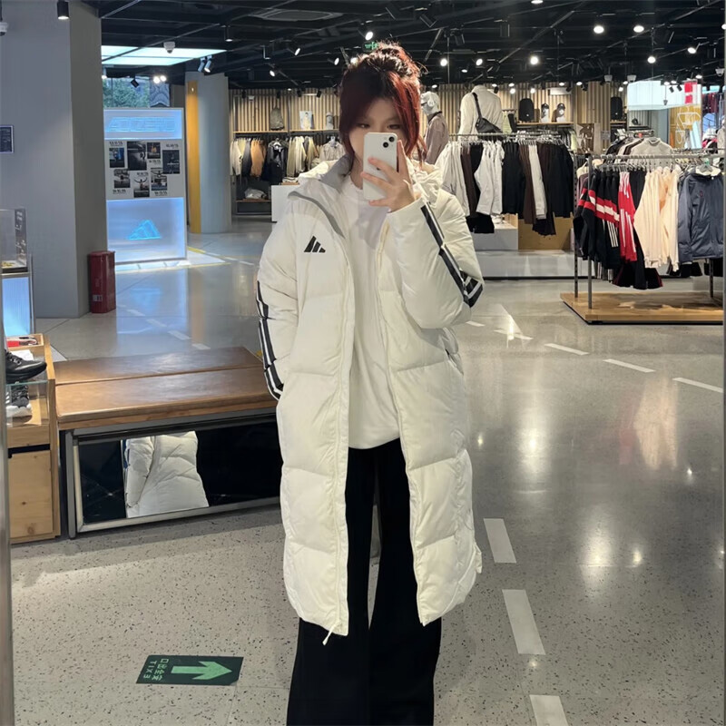 阿迪达斯长款连帽羽绒服户外保暖外套夹克运动服男装女穿JG3838