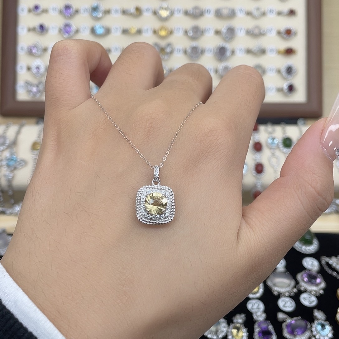 黄晶银S925镶嵌颈饰