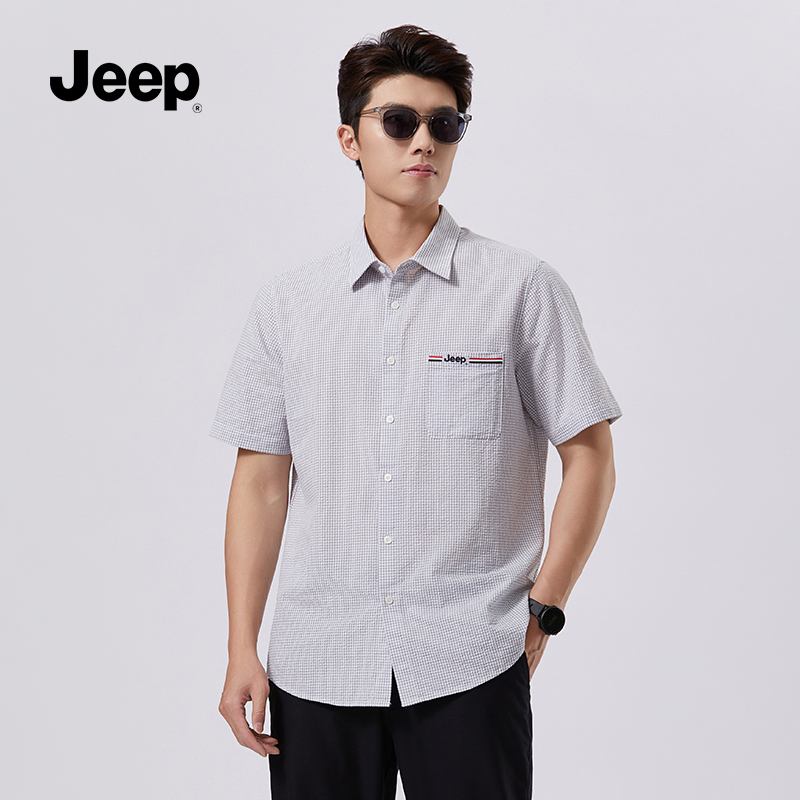 JEEP吉普短袖衬衫男夏季新款大码户外工装快干宽松半袖衫上衣商务