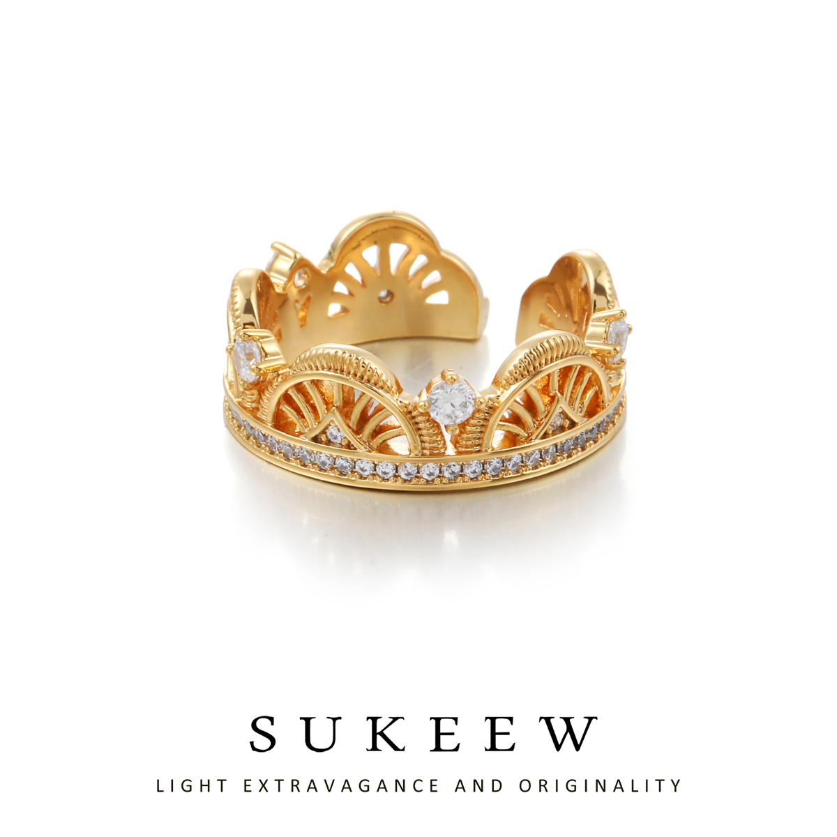 SUKEEW/酥可 铜合金合成锆石戒指 新中式复古镂空百搭戒指258103