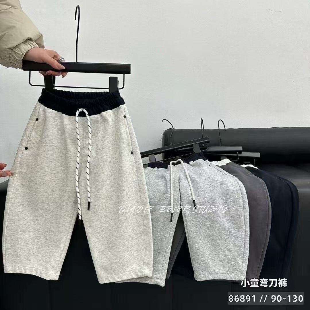 2025春款长裤弯刀裤男童卫裤百搭男童韩版舒适棉百搭潮中大童裤子
