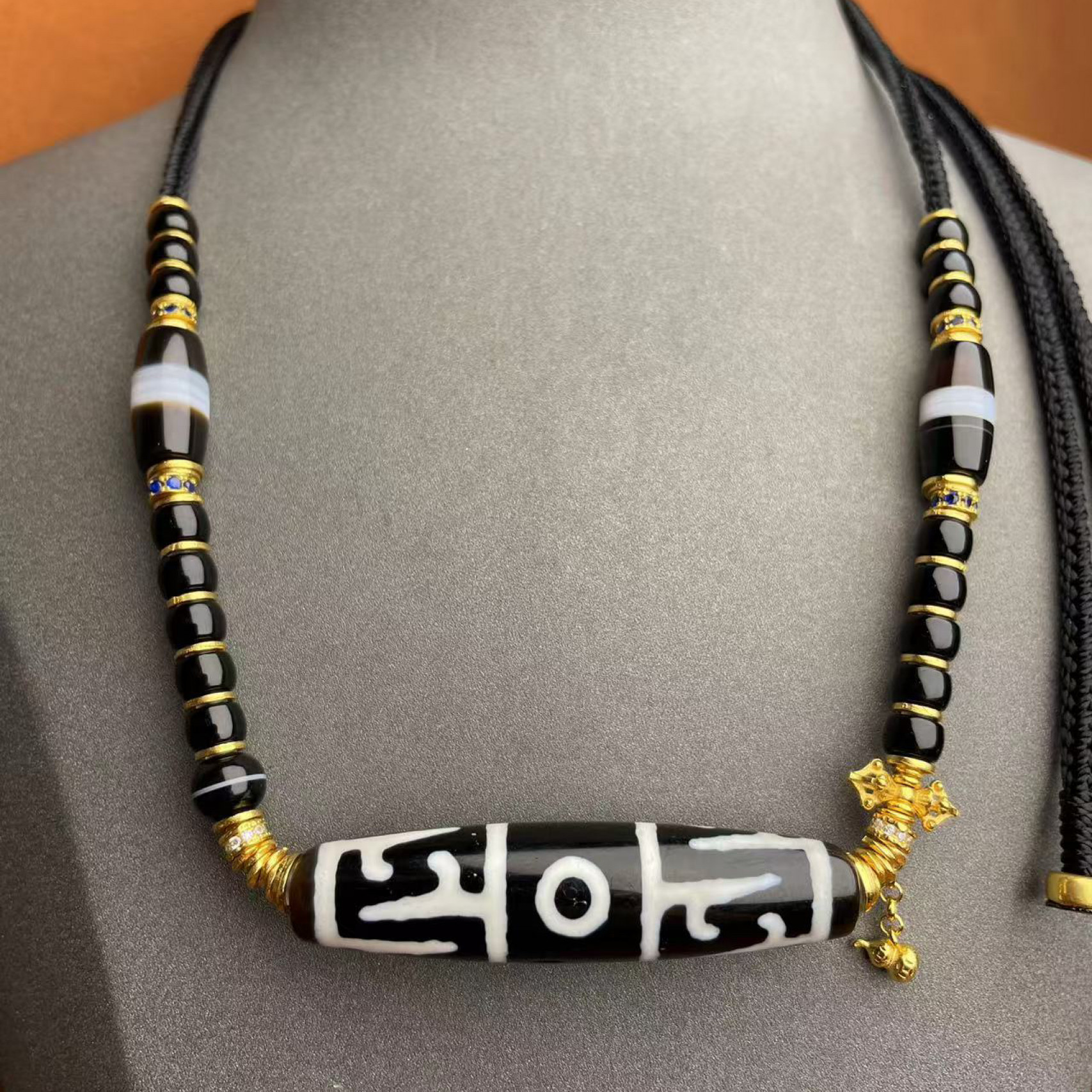 壹加师姐|手工设计小卢黑白横版莲师三眼玛瑙项链多样性发一7187D