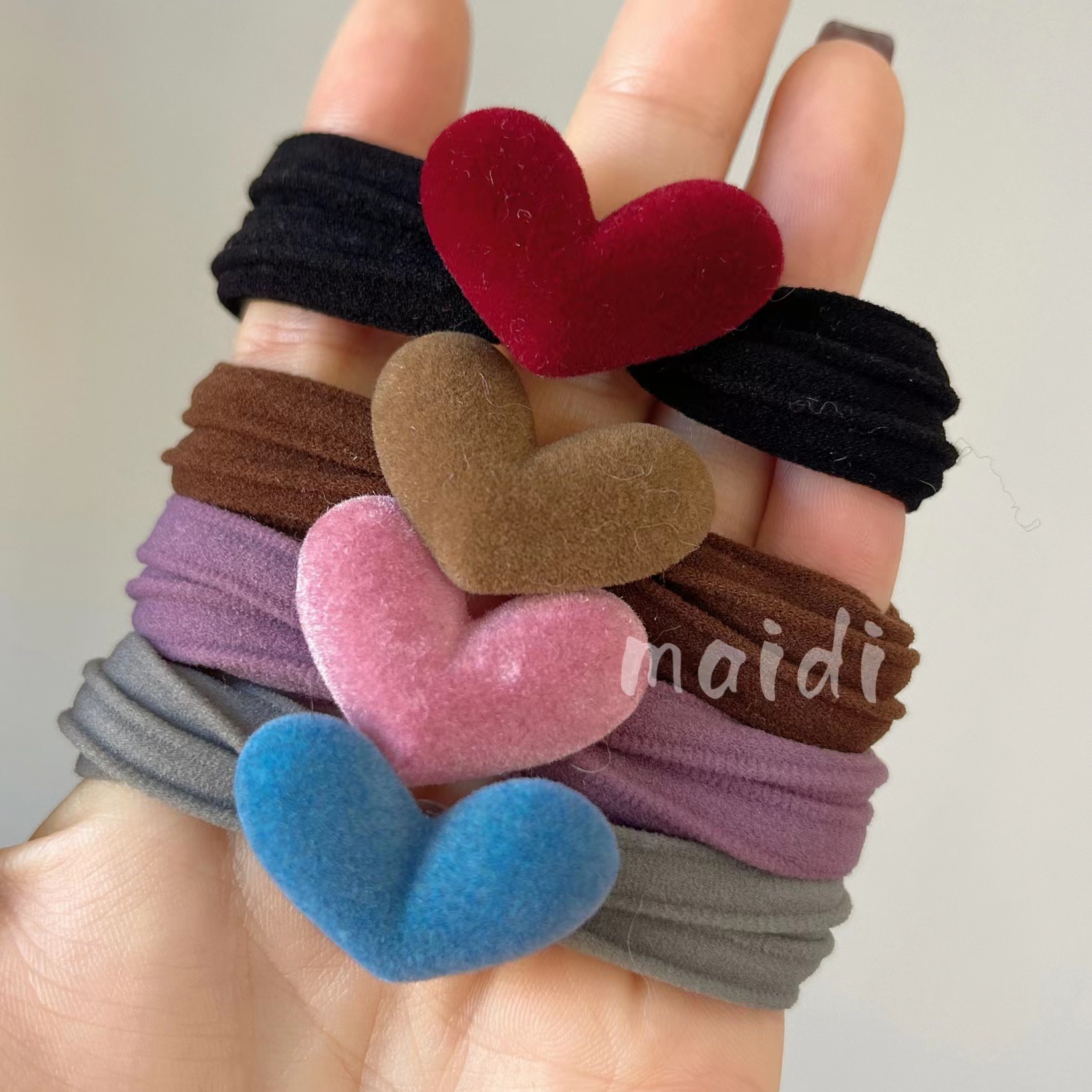 新款韩国女团发饰高级植绒爱心发圈ins新款甜美百搭马尾辫绳扎头