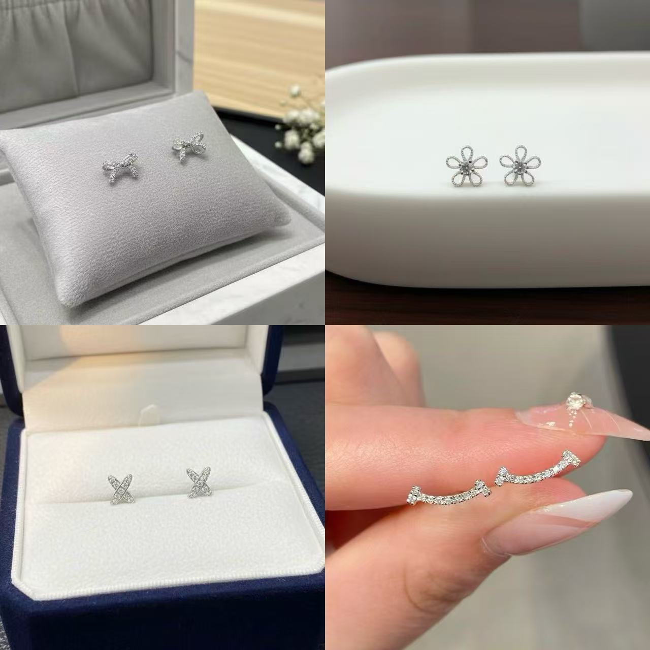 18k金镶嵌天然钻石耳钉一对，多样性发一对XC