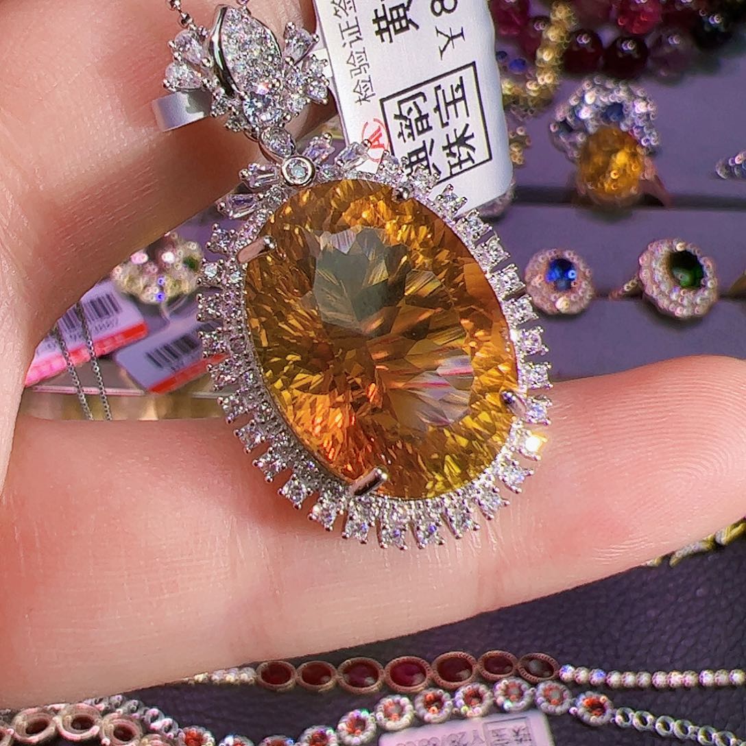 黄晶黄水晶银S925镶嵌