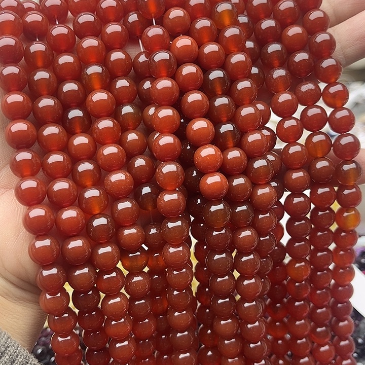 玛瑙/玉髓未镶嵌珠宝半成品一条9mm左右红玛瑙