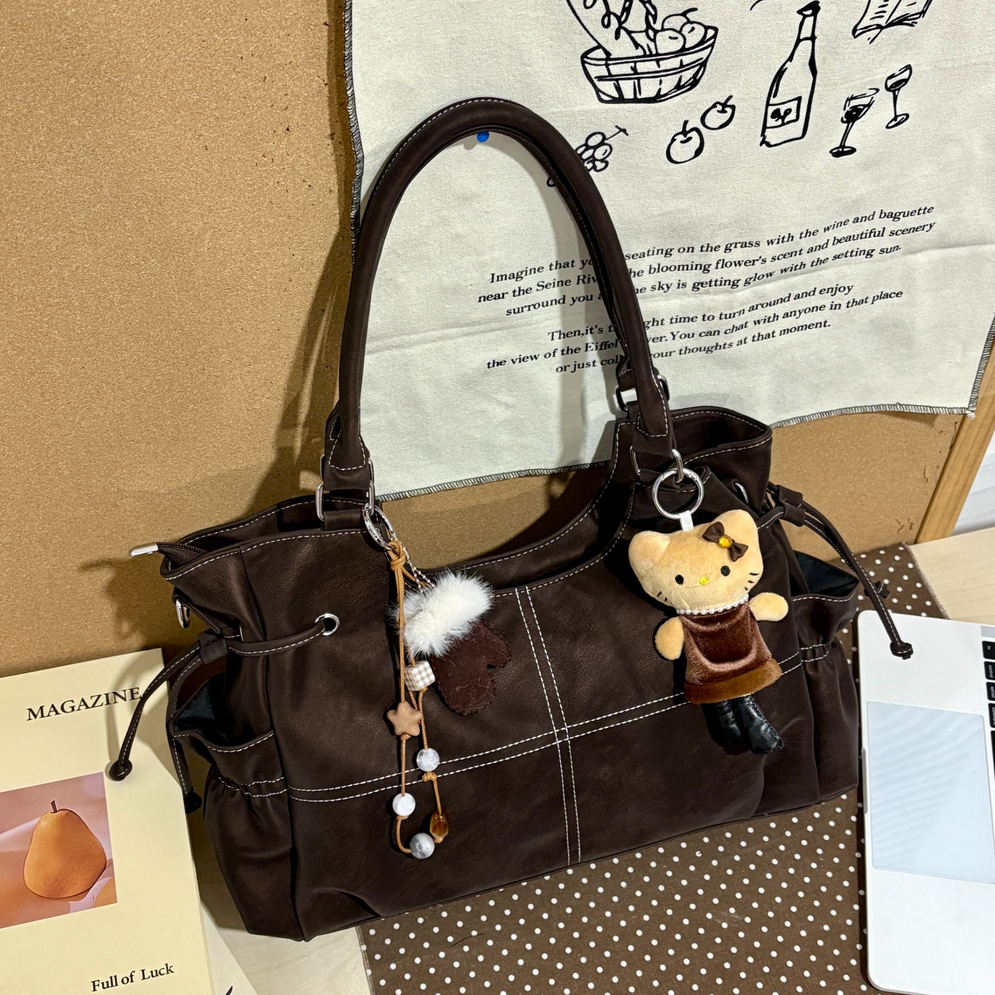 JuanJuan自制通勤风允真同款韩式托特包B063