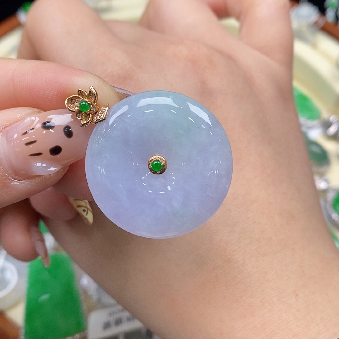 翡翠吊坠(不含链)18K金镶嵌平安扣