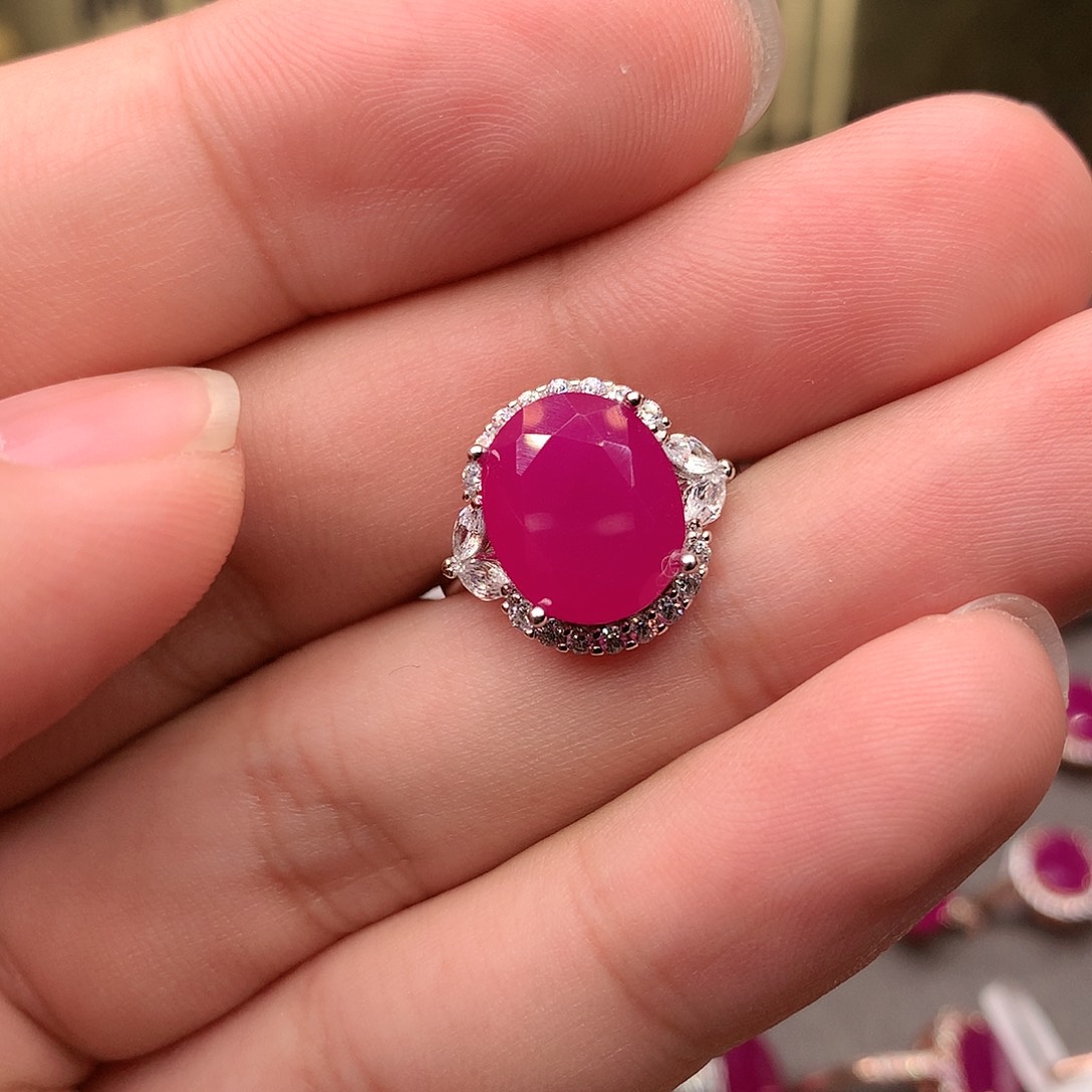 红宝石戒指银S925镶嵌