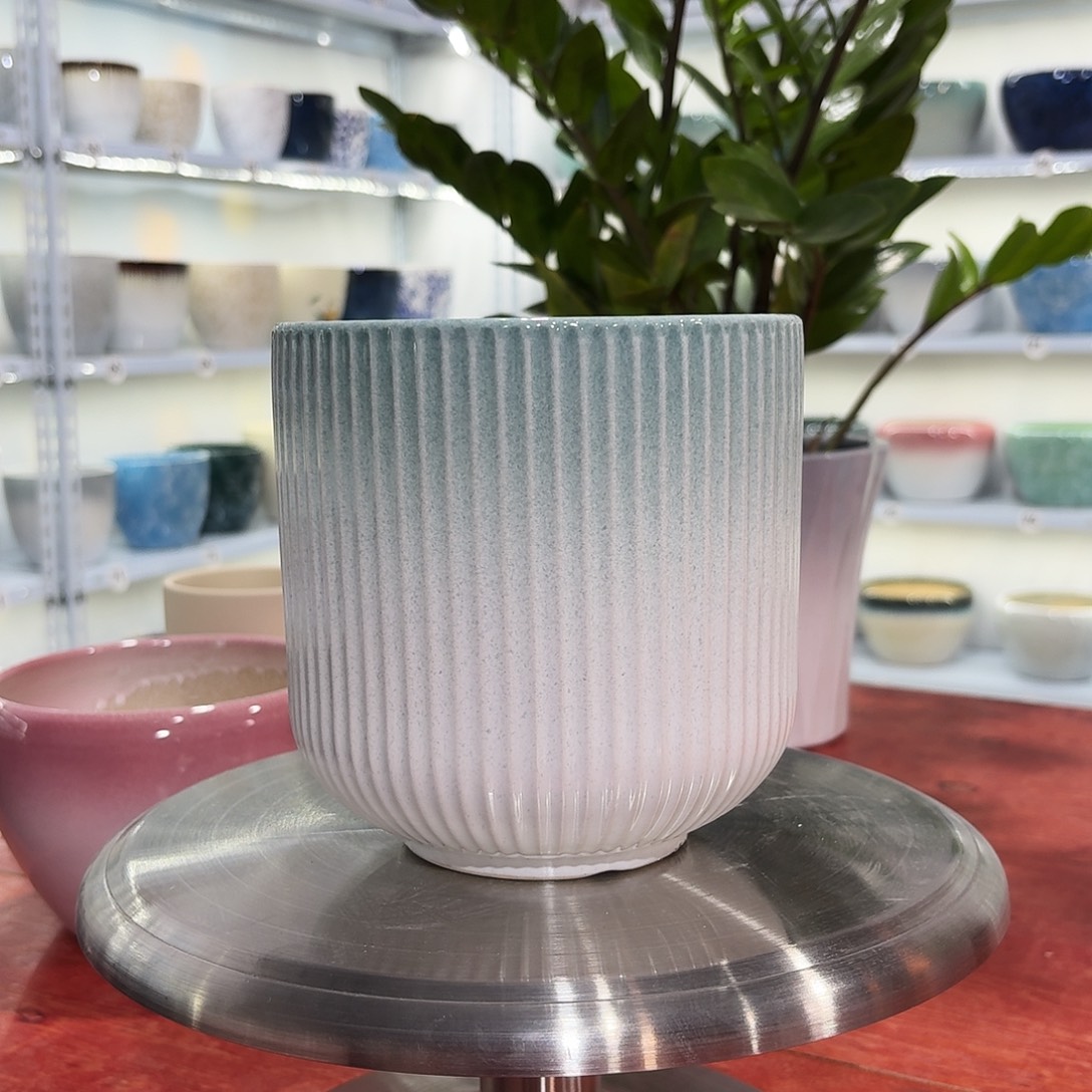 陶瓷花盆渐变绿罗马柱口径15高度15