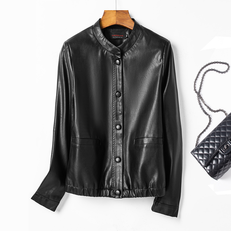 海宁真皮皮衣 短款女皮外套宽松显瘦女士夹克 KFLD-7712#
