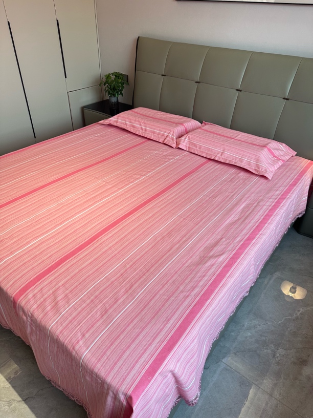 粉色条纹老粗布床单