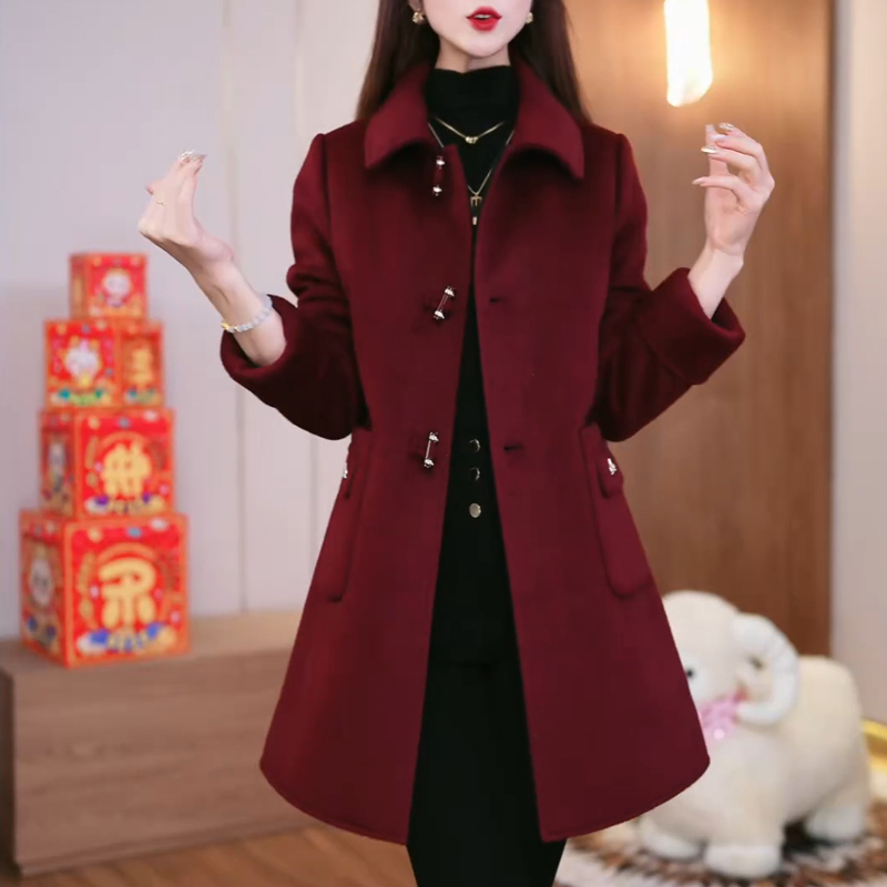 翻领双面穿中长款羽绒内胆毛呢外套女2025冬新款减龄修身保暖大衣