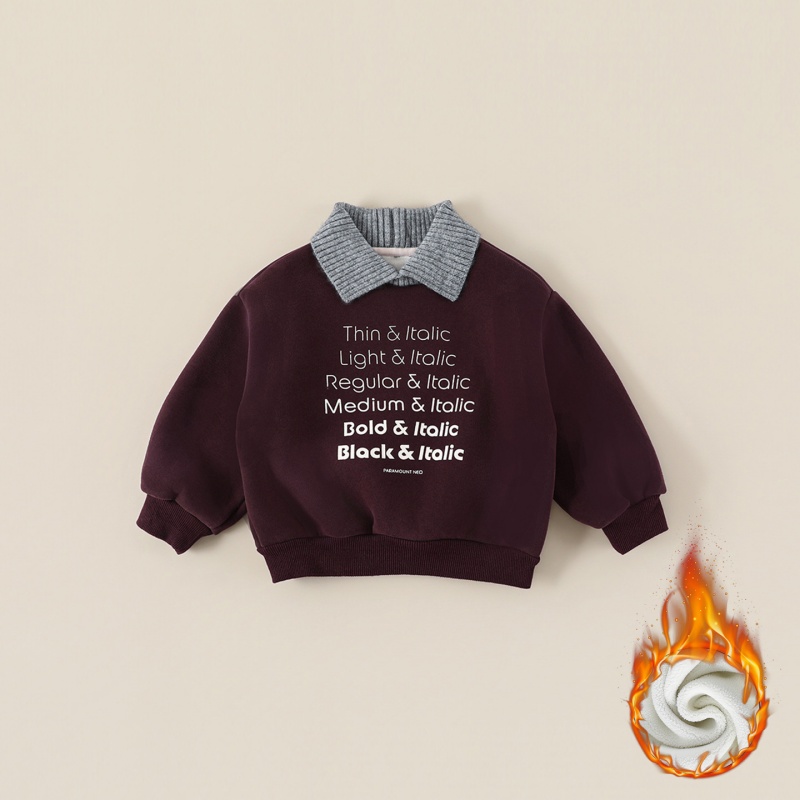 【加绒】儿童加绒卫衣冬季新款男童韩版polo领字母保暖长袖AS946