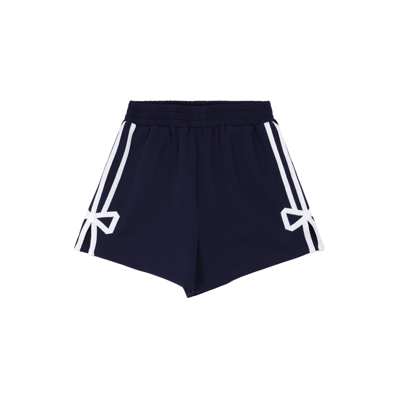 RAQDK42841蝴蝶结贴条运动短裤女款下摆开叉百搭时尚休闲裤